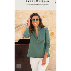 New Frank & Eileen Rosemary Green Popover Henley Triple Fleece Sweatshirt M